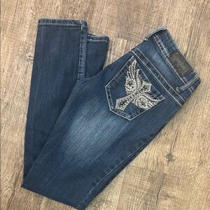 Blue Boot Cut Jeans with Embroidered Design